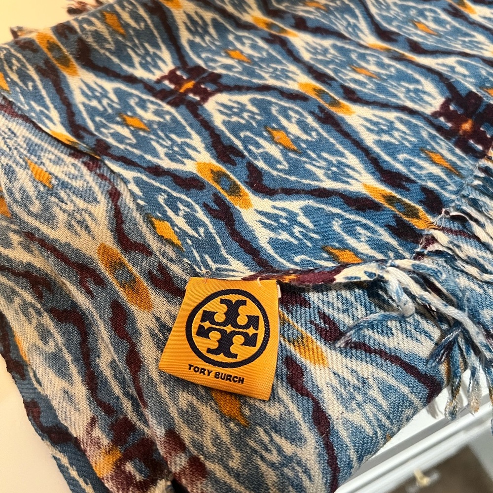 Tory Burch Blue Patterned Scarf